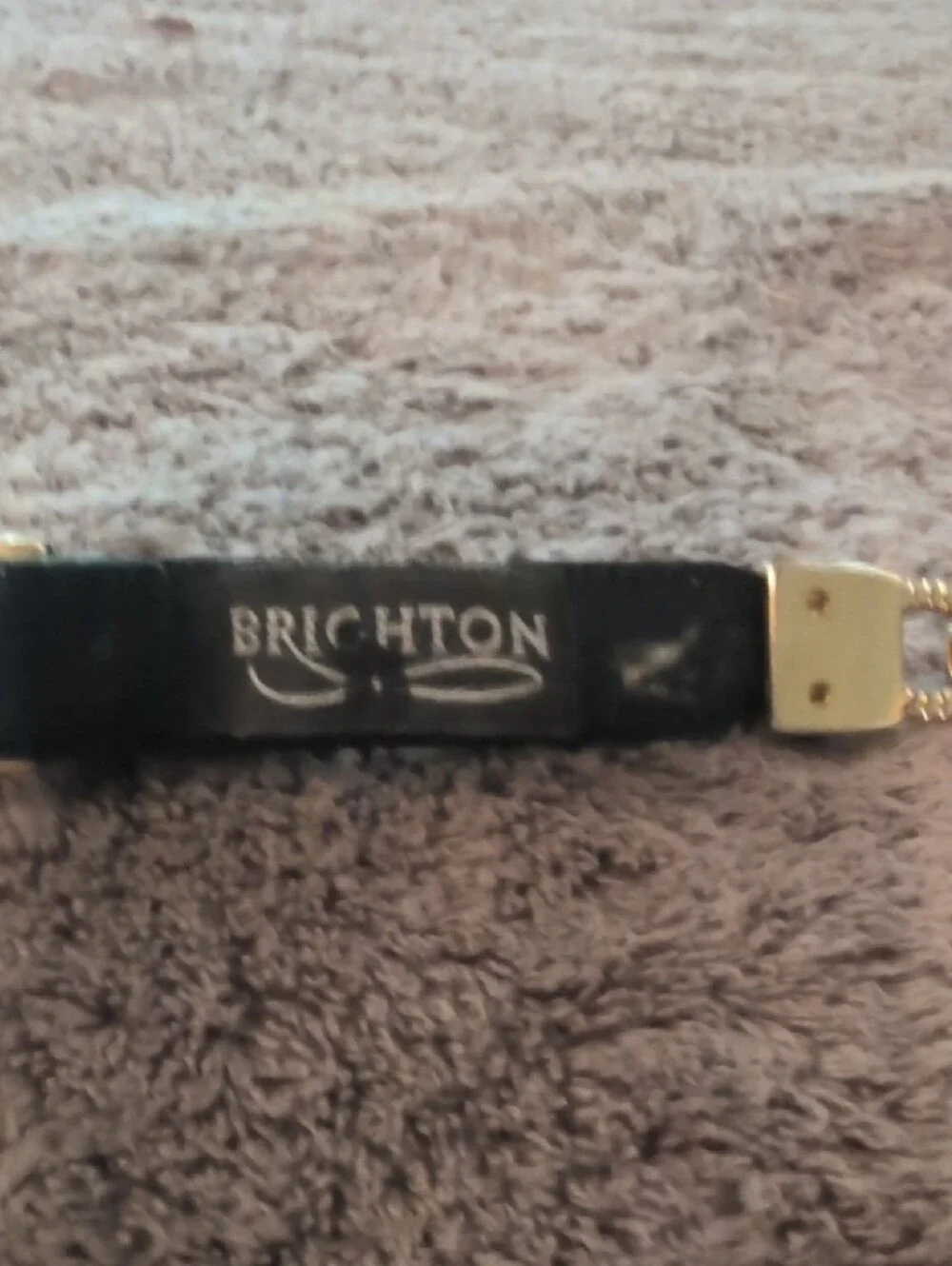 Vintage Brighton Black Leather Belt with Gold Chain-Link Accents